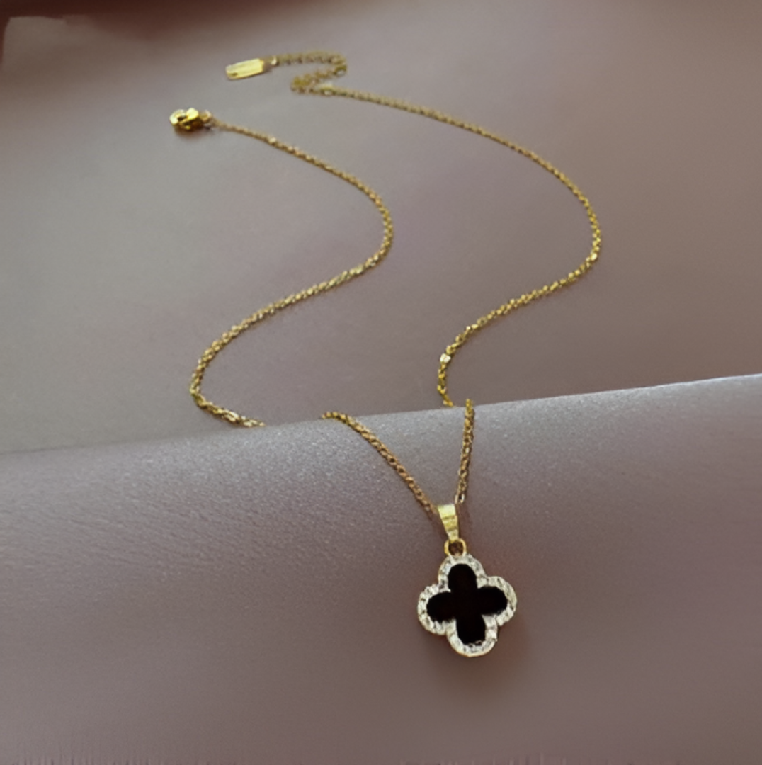Reversible Black and White Clover Necklace