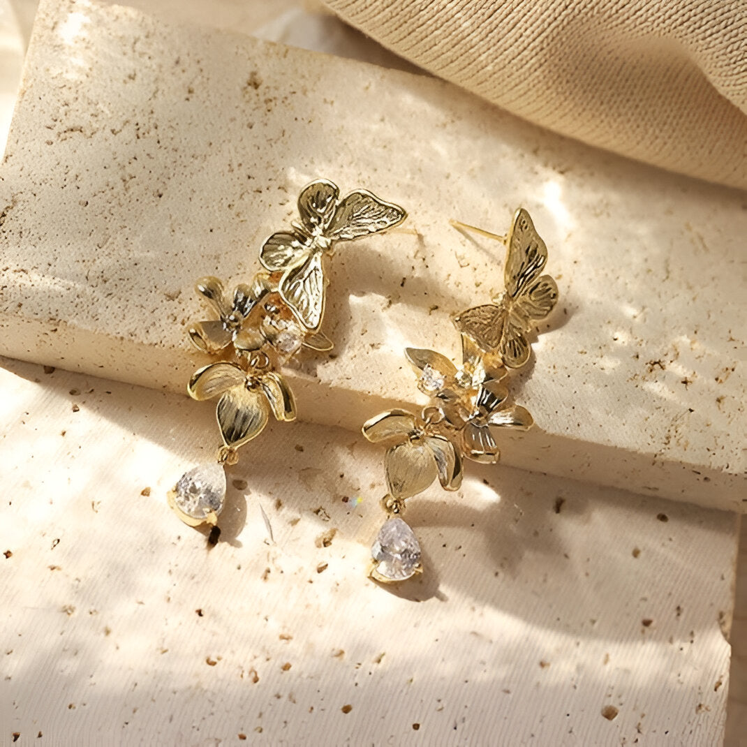 Golden Flutter Drops Earrings