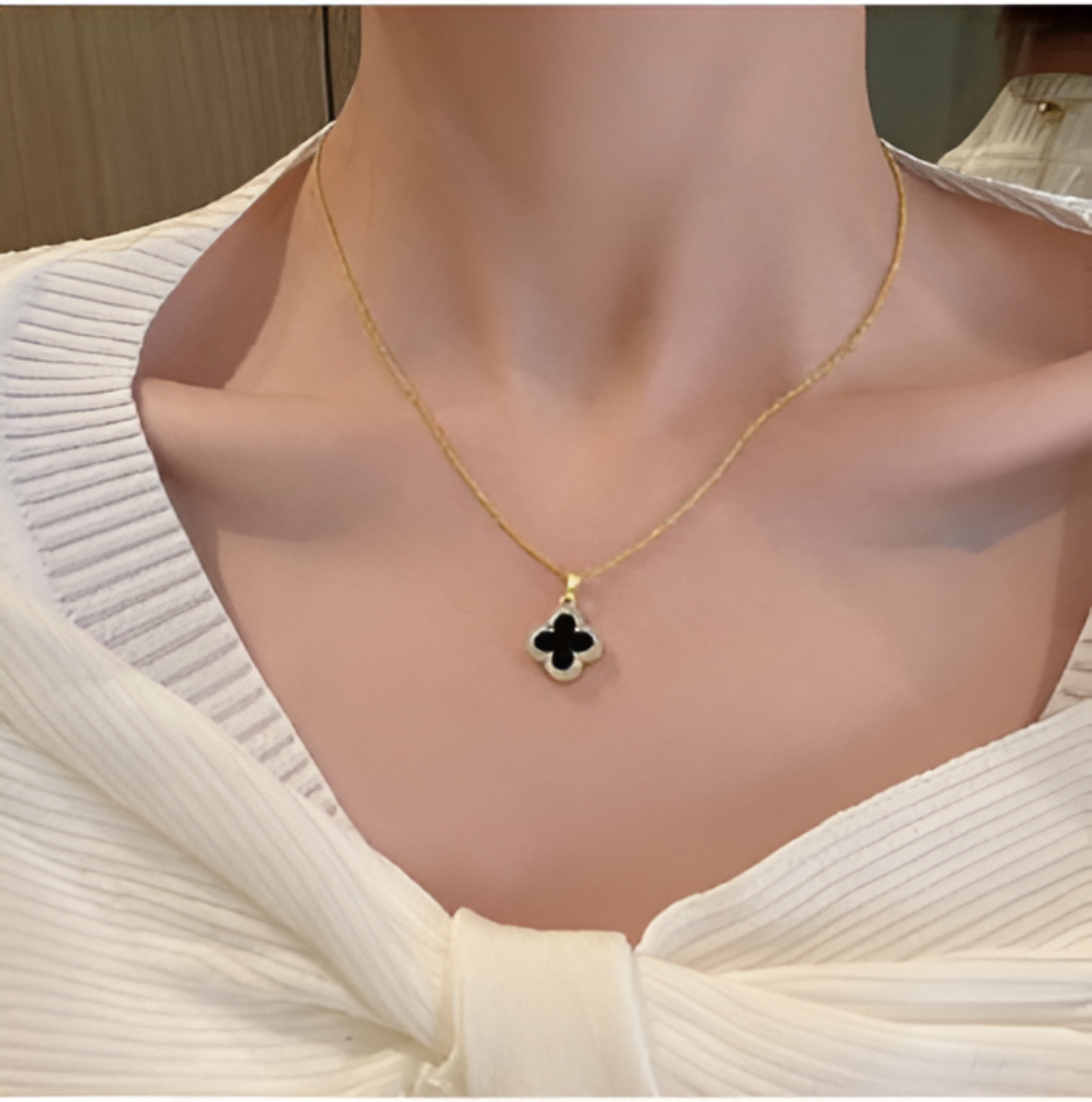Reversible Black and White Clover Necklace