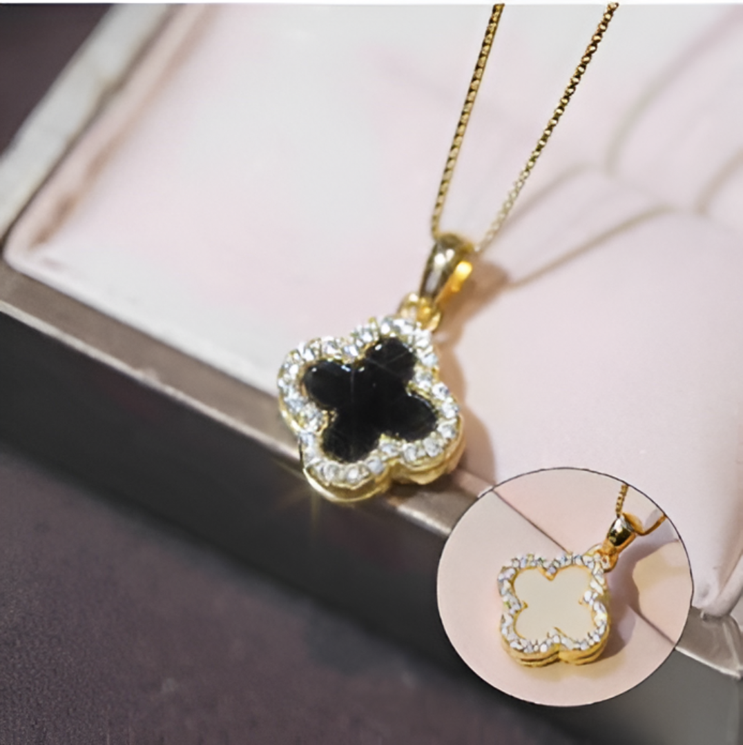Reversible Black and White Clover Necklace
