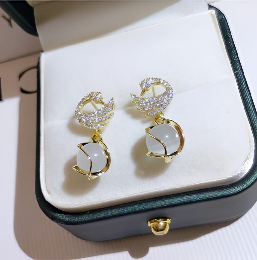 Stones Swan Earrings