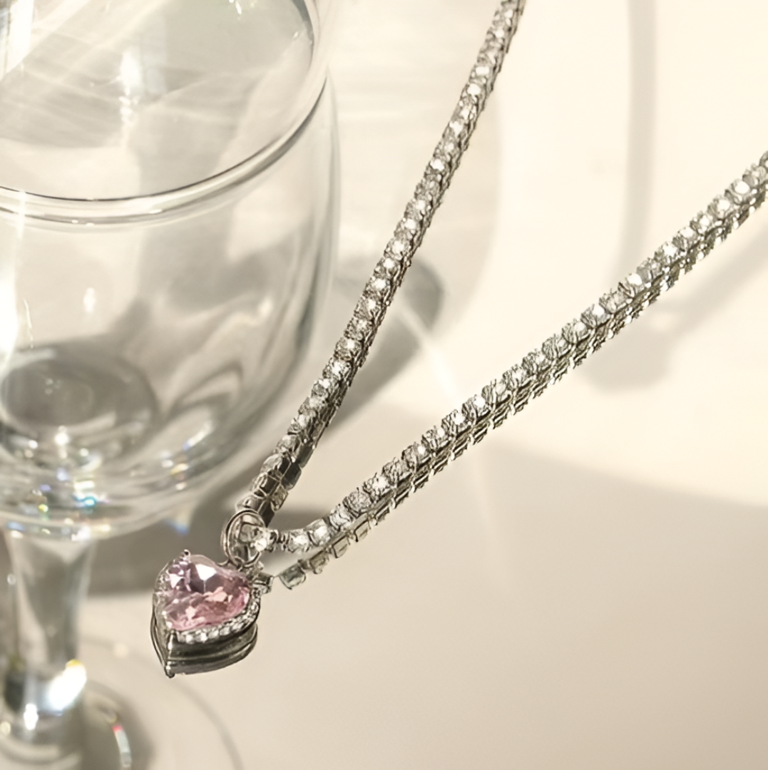 Pink Heart Stone Choker Necklace