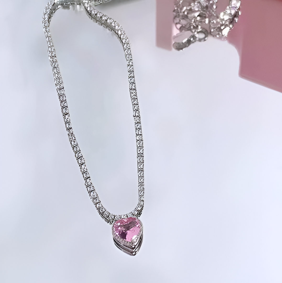 Pink Heart Stone Choker Necklace